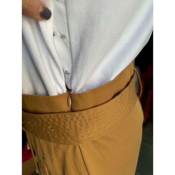 Veronica Beard White & Camel Melany Mixed Media Short Sleeve Mini Dress Size S - Picture 8 of 13